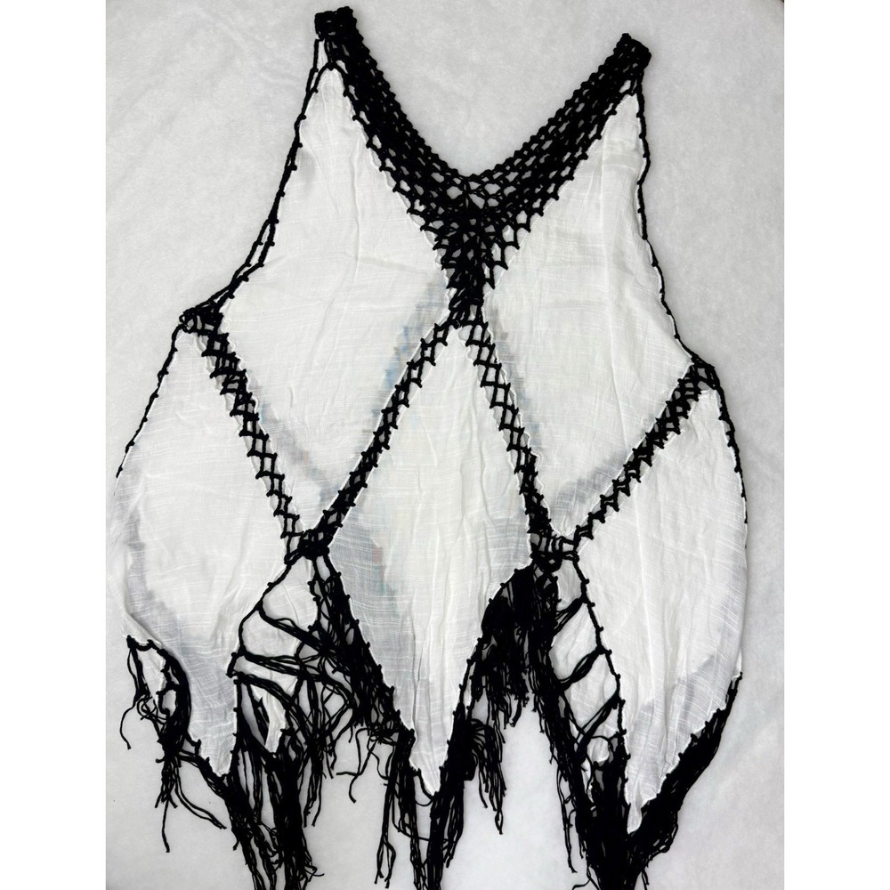 Boho Crochet Fringe Vest Cover Up White Black Open Front Festival Beach